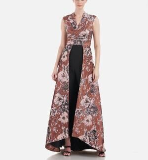 Kay Unger Nordstrom Inez Maxi Dress Pantsuit Cognac Multi Size 10 NWOT Flaw